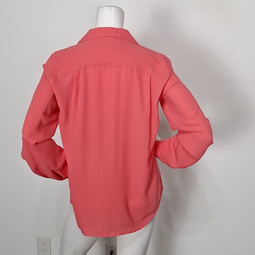 Ann Taylor Chico's Orange Feminine Lagenlook Roll Tab Sleeve Blouse Size M - Picture 5 of 13